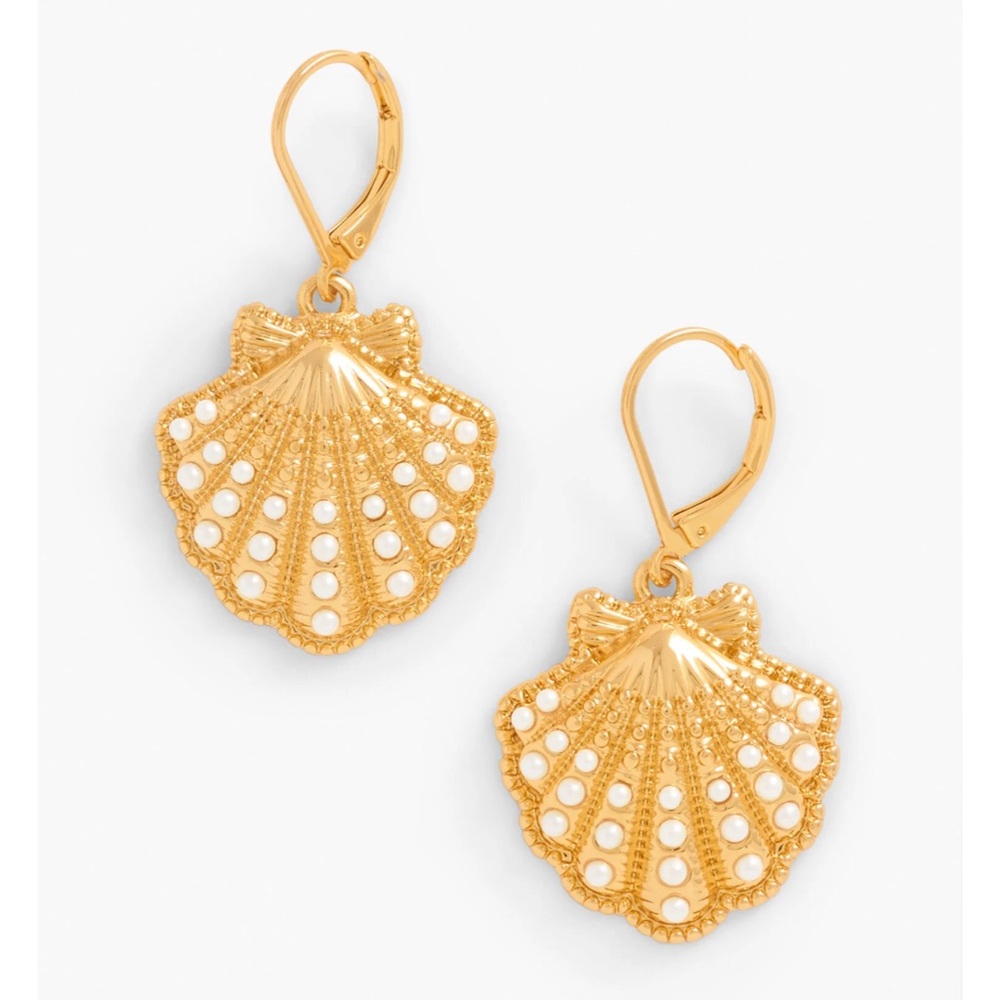 Talbots Gold & Pearl Shell Drop Earrings NWT